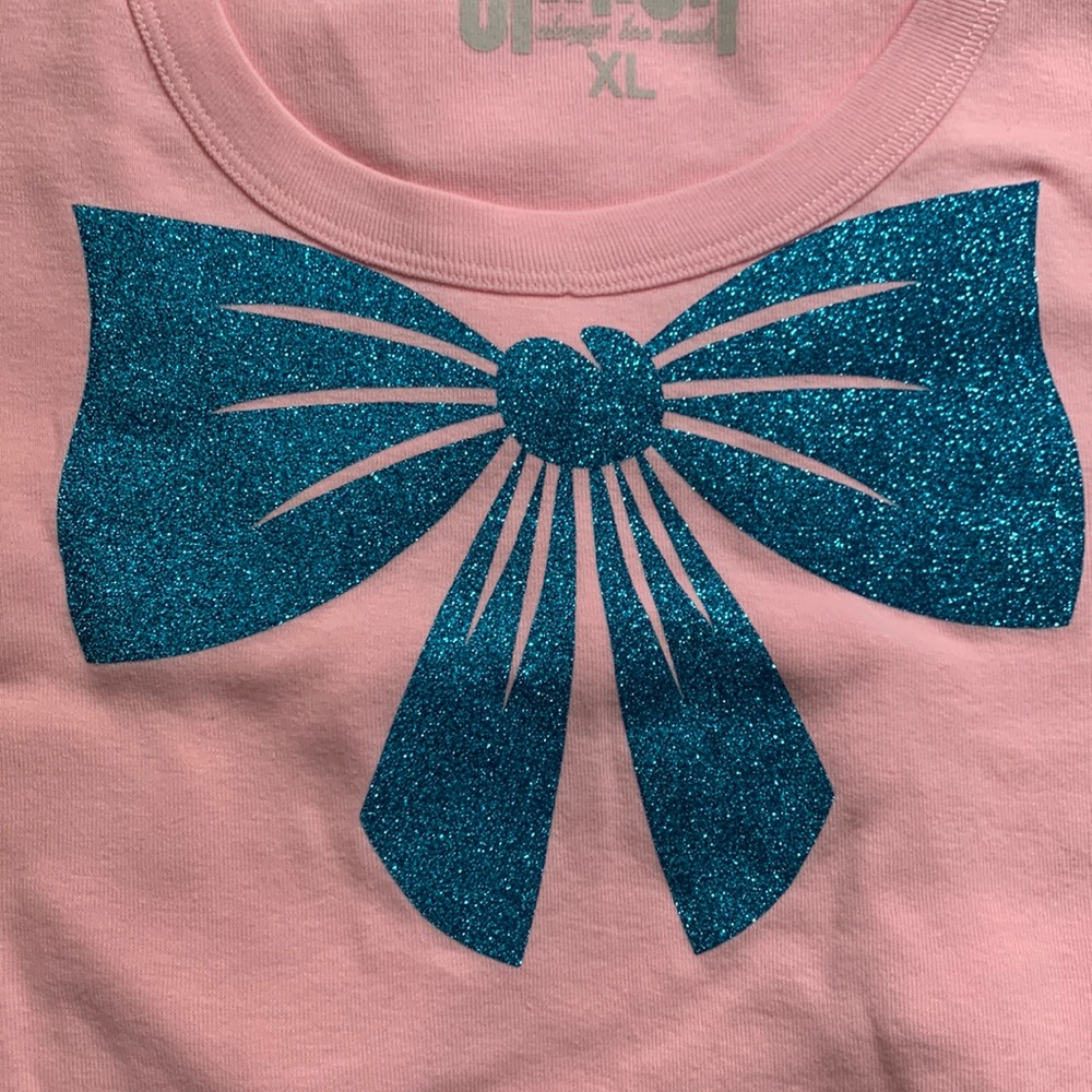 BELLA+CANVAS Women's Pink Scoop Neck Tee with Glitter Bow